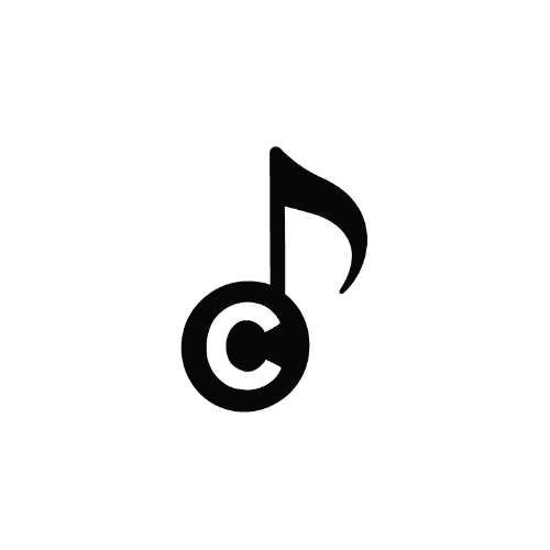 Black music note combined with the copyright symbol on a white background.